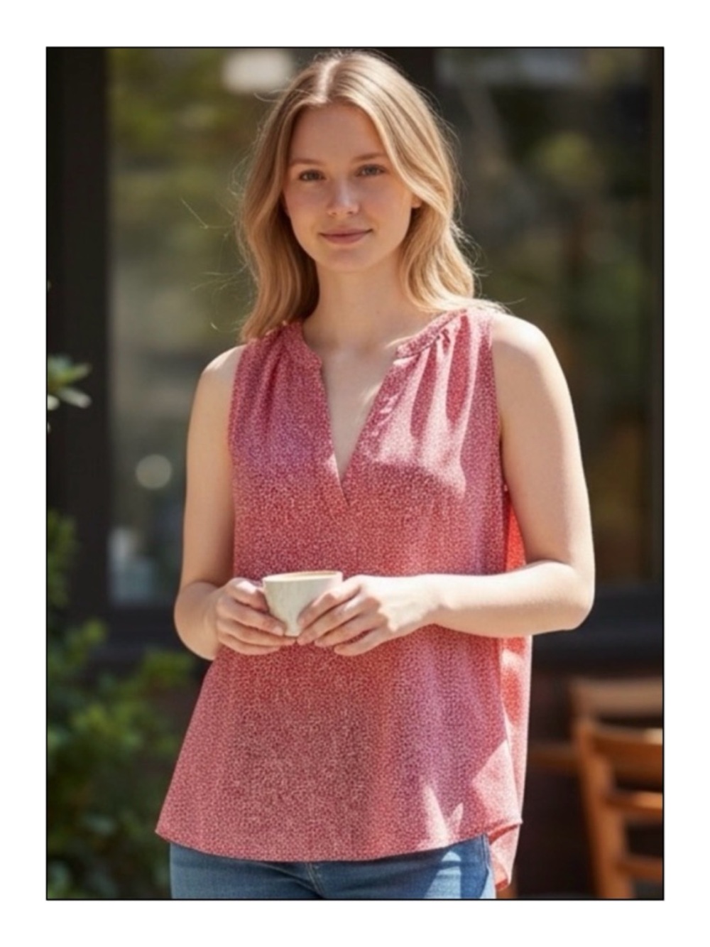Joie Sleeveless Silk V-neck Blouse in Modern Geo Dot Print - Picture 10 of 11